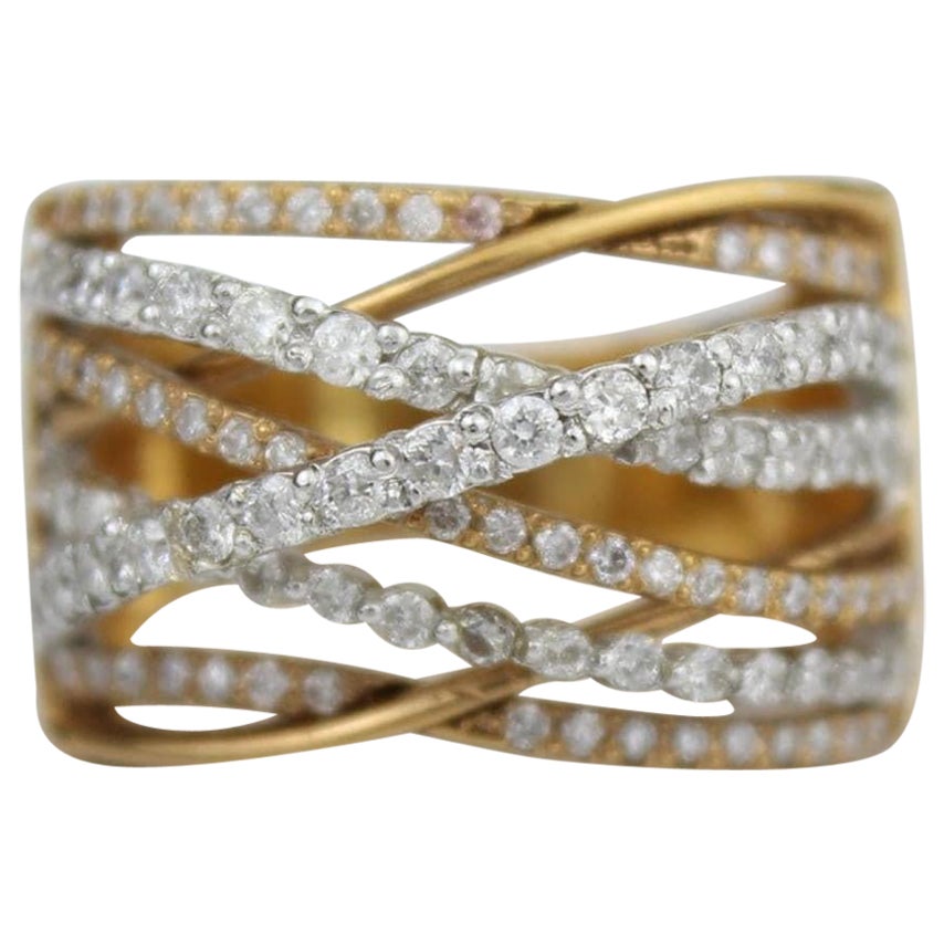 Intertwined Diamond Gold Band Ring in 14k Solid Gold (Certified)