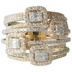 Cocktail Baguette Diamond Halo Ring in 14K Solid Gold (Certified)