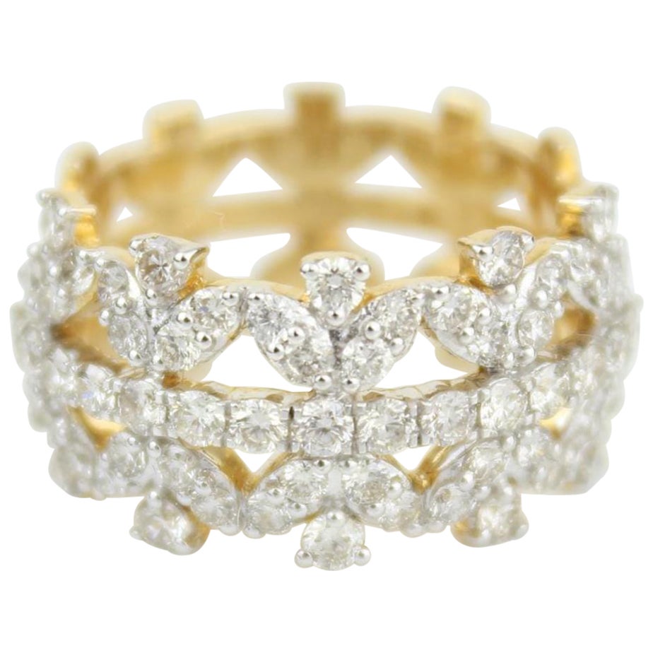 Crown Diamond Ring in 14K Solid Gold (Certified)