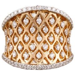 Anello Cocktail di diamanti con design a corsetto in oro massiccio 14 carati (certificato)