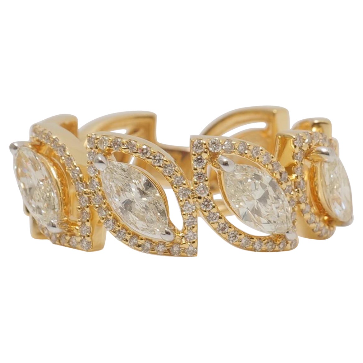 Marquise Leaves Diamond Eternity Band Ring in 14K Solid Gold (Certified)