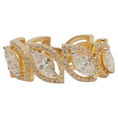 Marquise Leaves Diamond Eternity Band Ring in 14K Solid Gold (Certified)