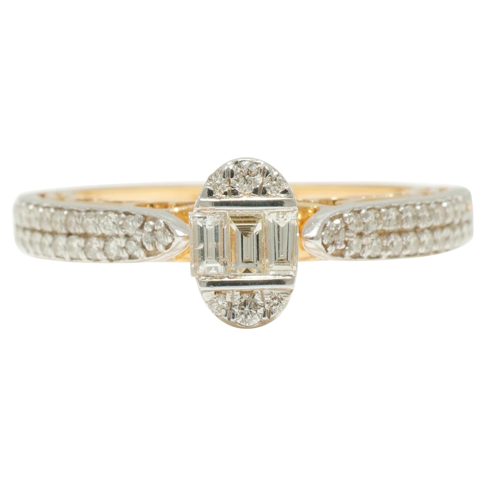Oval Cluster Baguette Diamond Ring in 14k Solid Gold (Certified)