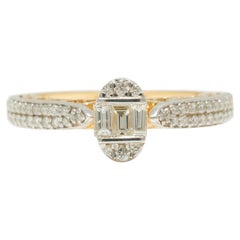 Oval Cluster Baguette Diamond Ring in 14k Solid Gold (Certified)