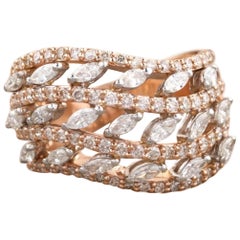 Marquise-Diamant- Wave Lines-Ring aus 14K Massivgold (zertifiziert)