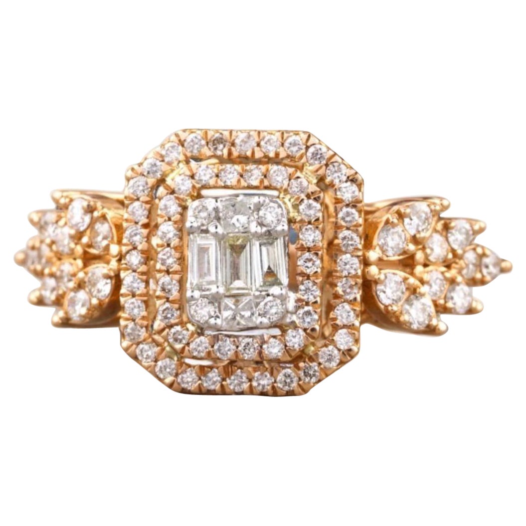 Emerald Cut Diamond Cluster Ring in 14k Solid Gold (Certified)