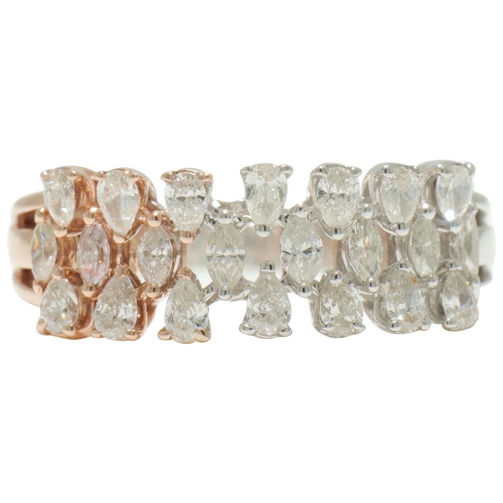 Diamantring mit Birnen- und Marquise-Diamant aus 14K massivem Gold (zertifiziert)