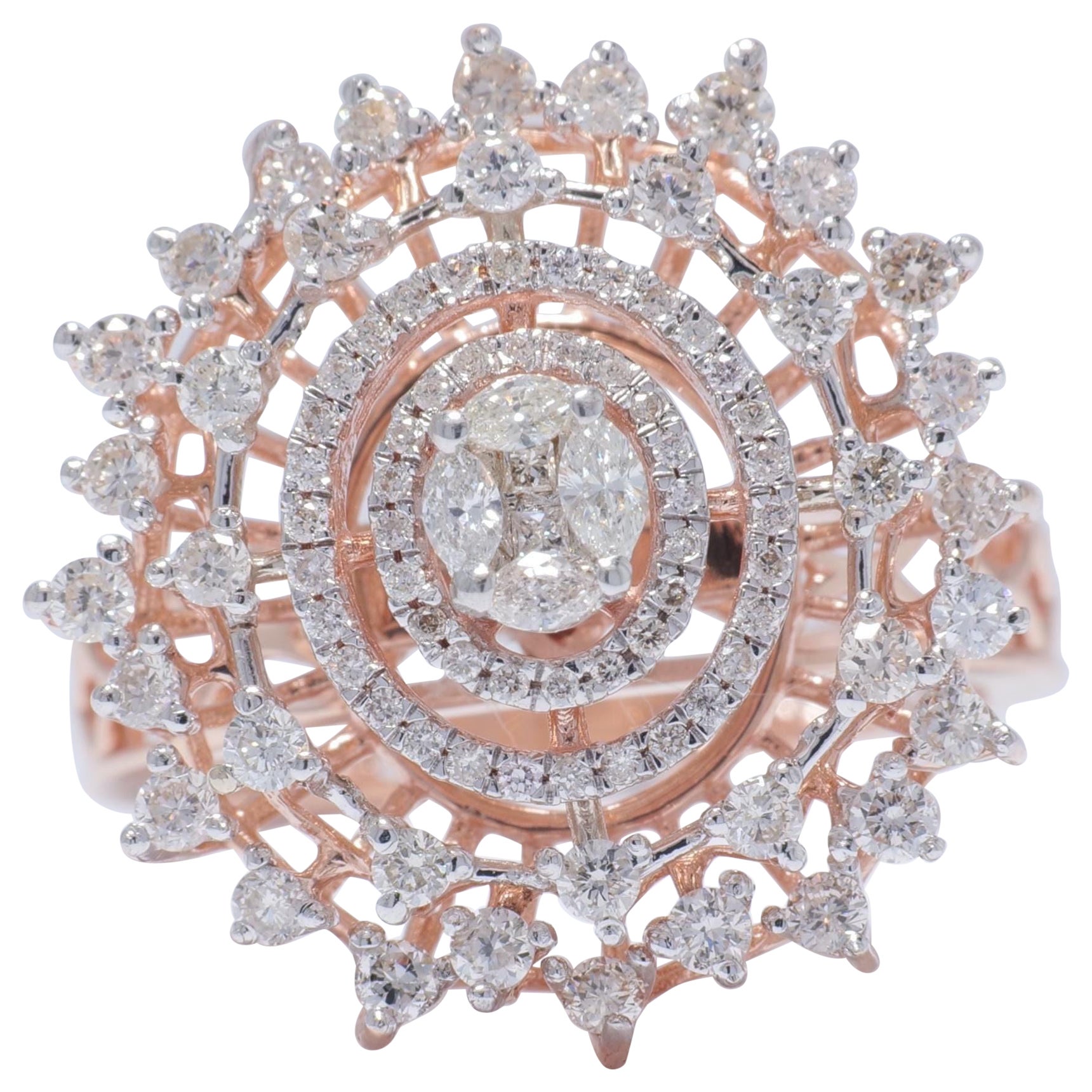 Bague fleur en or massif 14K avec sertissage illusion (certifié) en vente