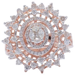 Flower Diamond Ring With Illusion Setting in 14K Solid Gold (Certified)