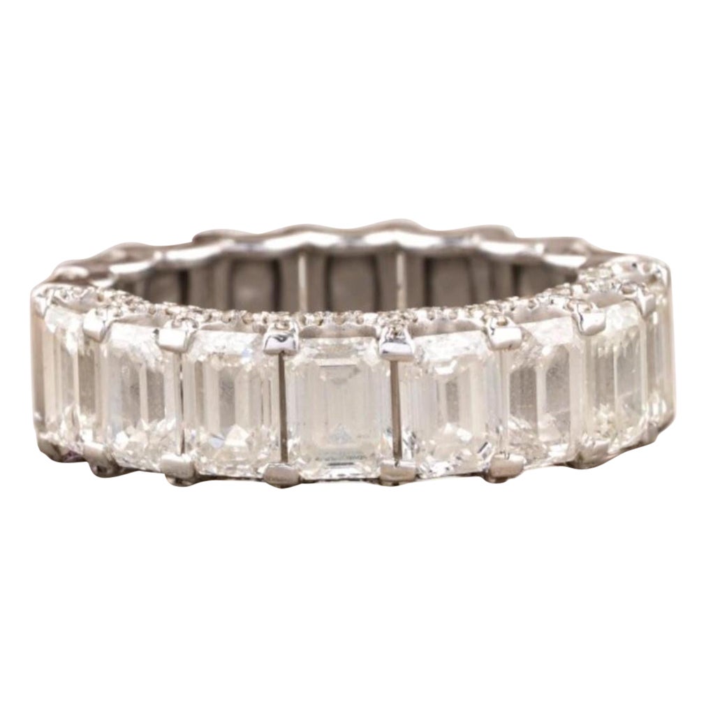 Emerald Cut Diamond Eternity Band Ring in 14k Solid Gold (Certified)
