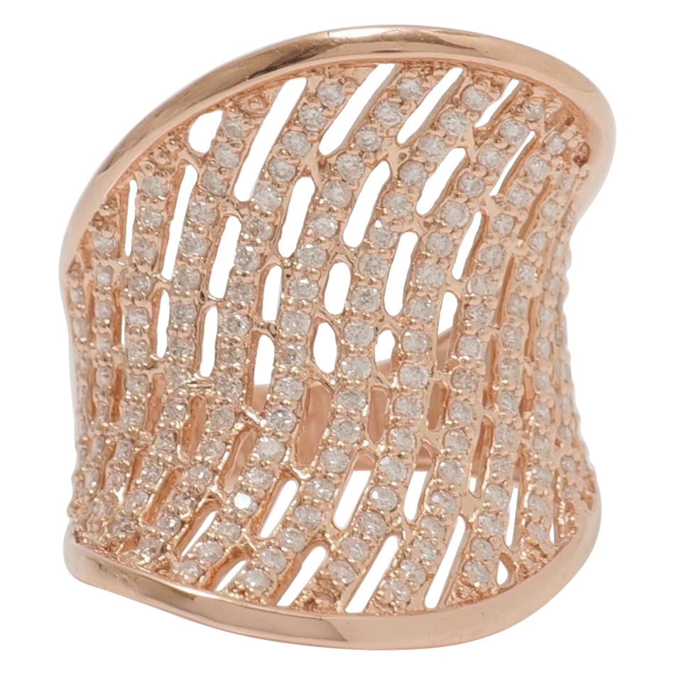 Wide Full Finger Diamond Ring in 14K Solid Gold (Certified)