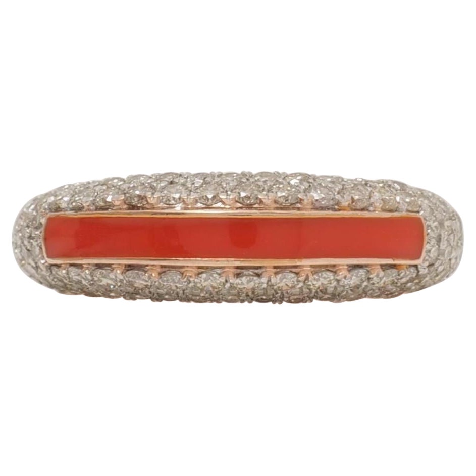 Colored Enamel Diamond Band Ring in 14k Solid Gold (Certified)