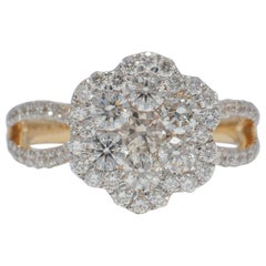 Flower Diamond Ring With Illusion Setting in 14K Solid Gold (Certified)