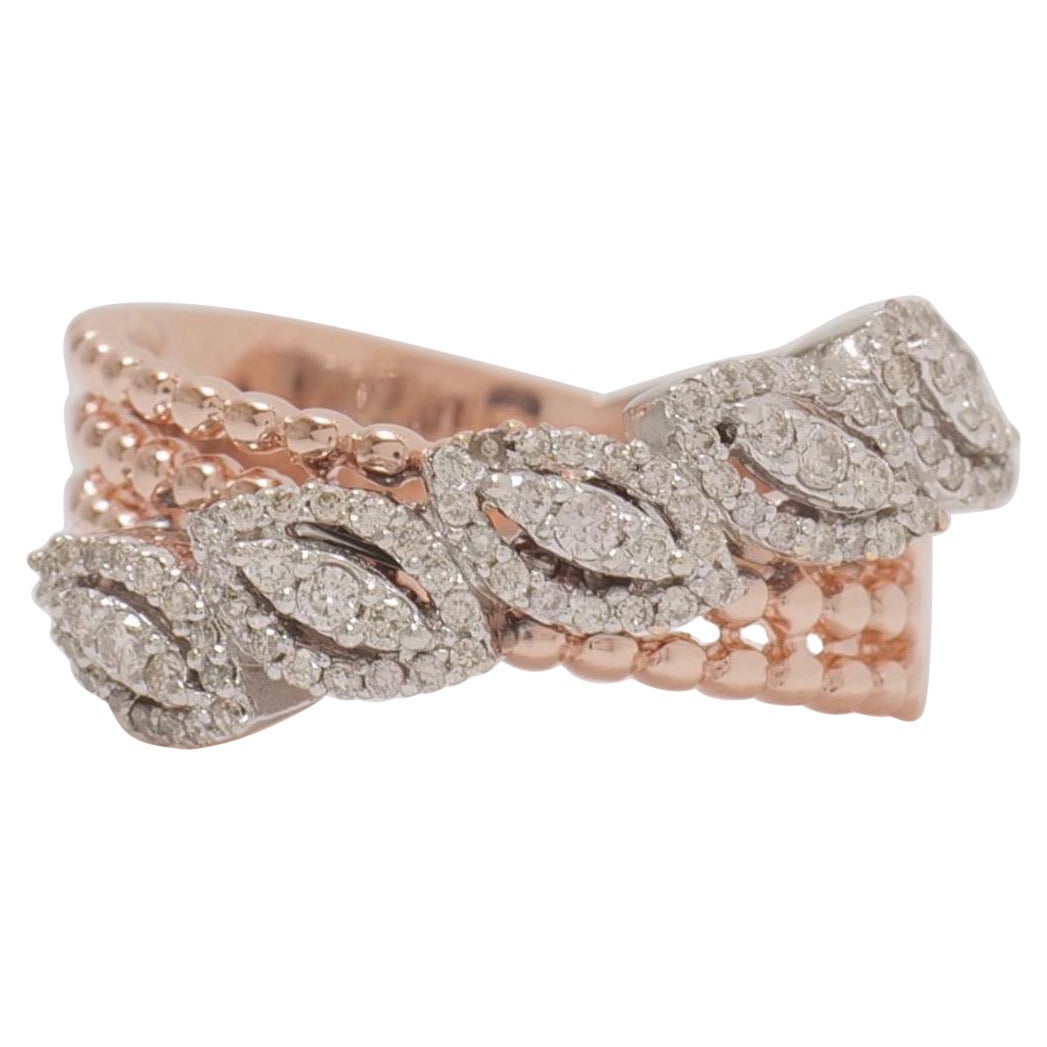 Anillo con banda de diamantes en forma de hoja marquesa en oro macizo de 14k (certificado)