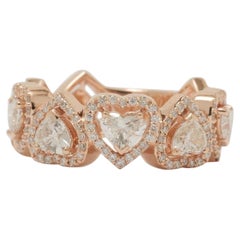 Bague d'éternité en or massif 14 carats avec diamant en forme de cœur (certifié)