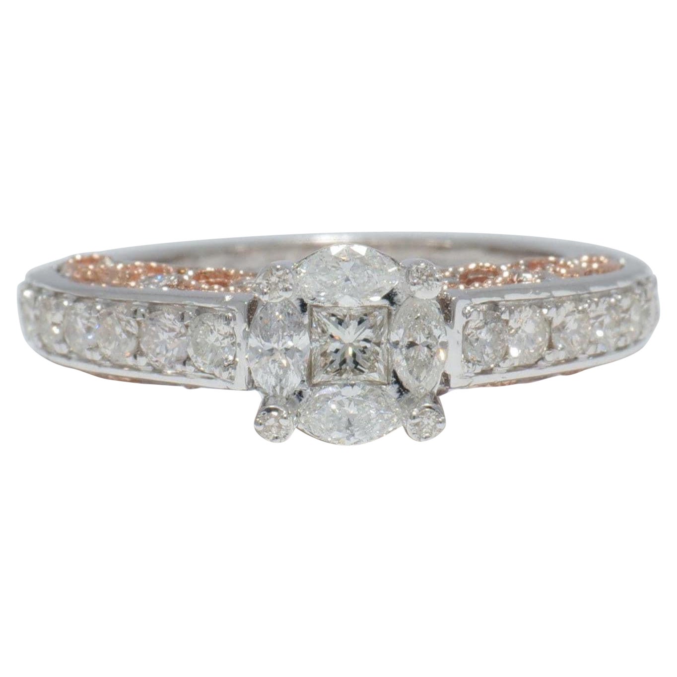 Illusion Setting Diamond Ring in 14K Solid Gold (Certified)