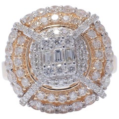Bague grappe de diamants baguette en or massif 14 carats (certifié)