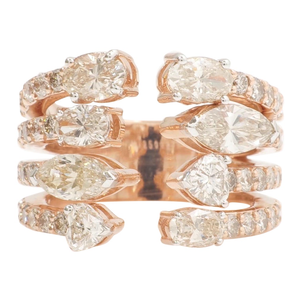 Anillo con banda ancha de diamantes pera y oval en oro macizo de 14 quilates (certificado)