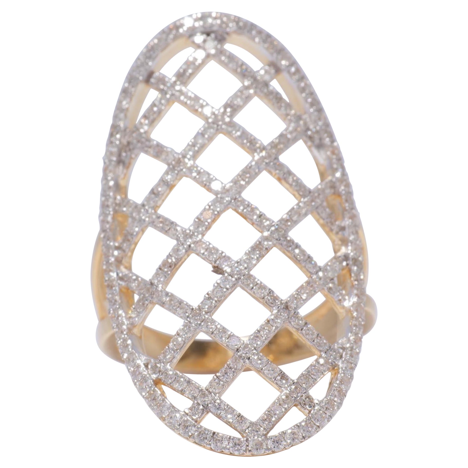 Oval Mesh Diamond Statement Ring in 14k Solid Gold (Certified)