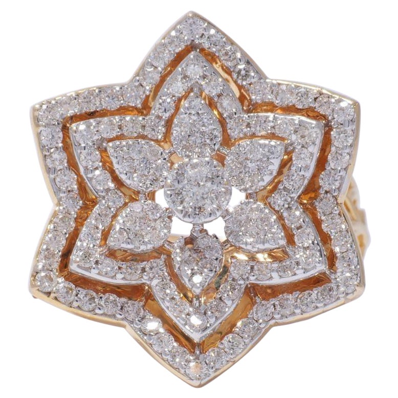 Flower Diamond Cocktail Ring in 14K Solid Gold (Certified)