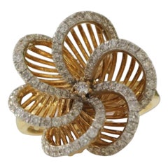 Blumen-Diamant-Cocktailring aus 14k massivem Gold (zertifiziert)