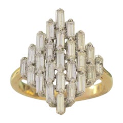 Anello con diamante Baguette in oro massiccio 14K (certificato)