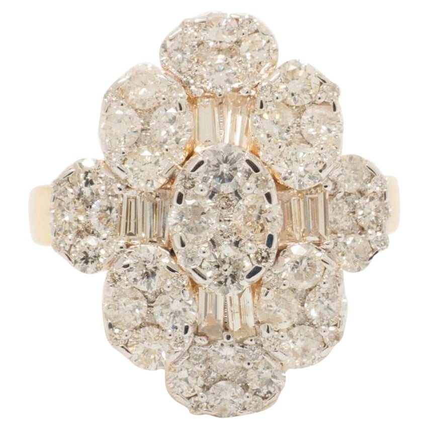 Flower Cluster Diamond Ring in 14K Solid Gold (Certified)