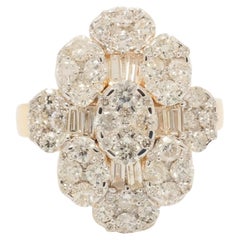 Anello con diamanti a fiore in oro massiccio 14K (certificato)