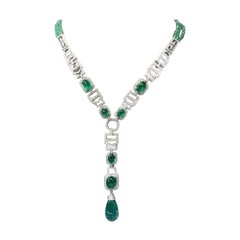Certified 48.00 Carats Zambian Emeralds 7.60 Carats Diamonds 18k Gold Necklace
