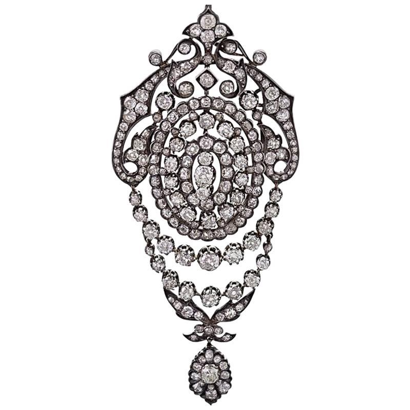 Silver-Topped Gold and Diamond Pendant Brooch 