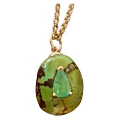 Ciondolo TURQUOISE, bifacciale, con EMERALDO e TORMALINA ROSA, ORO 14K