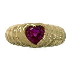Vintage Tiffany & Co. Vivid Pinkish Red Ruby Heart Cut 18k Yellow Gold Band Ring