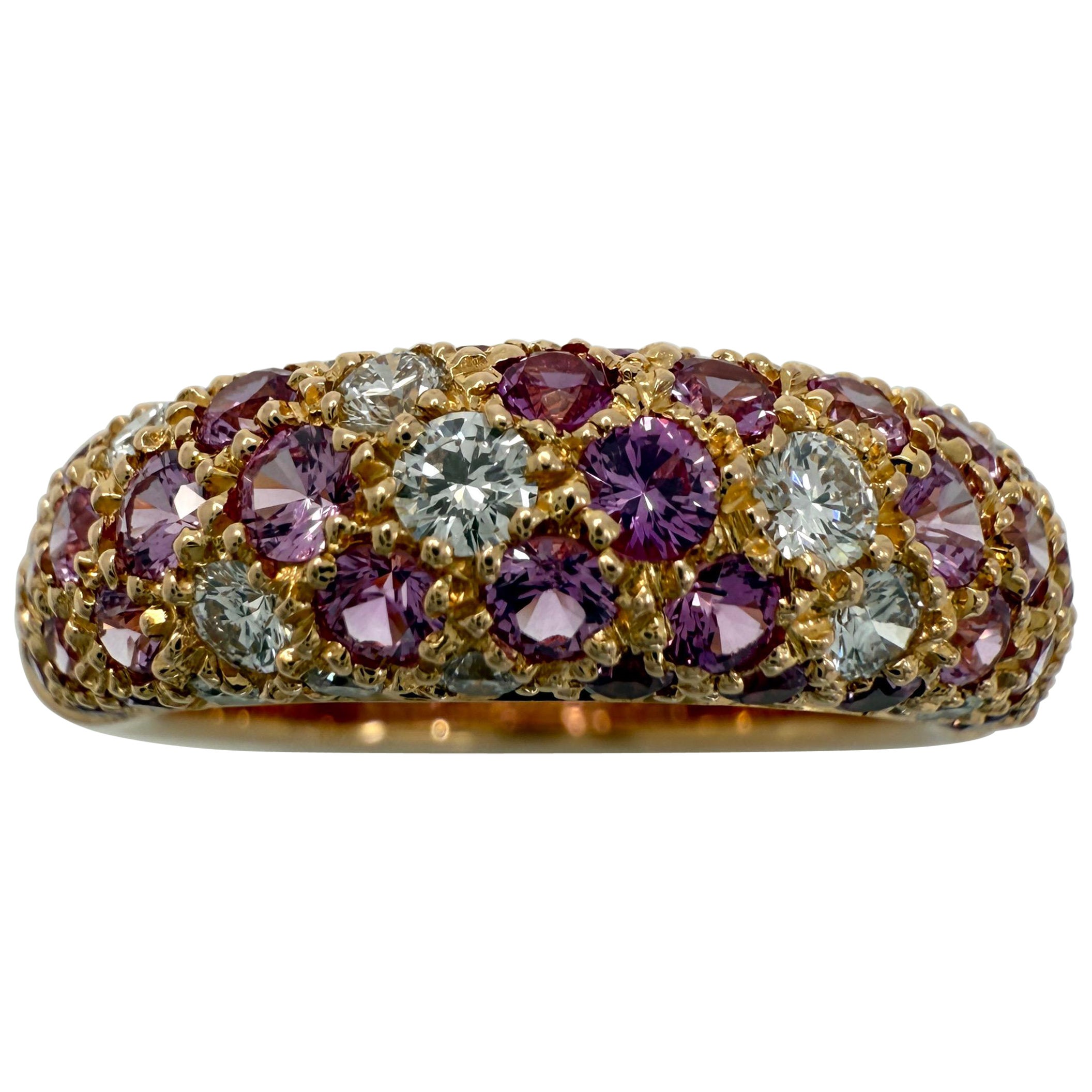Raro anello d'epoca Cartier con zaffiro rosa pavé e diamanti in oro rosa 18 carati a forma di cupola