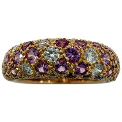 Rare Vintage Cartier Pavé Pink Sapphire & Diamond 18k Rose Gold Band Dome Ring