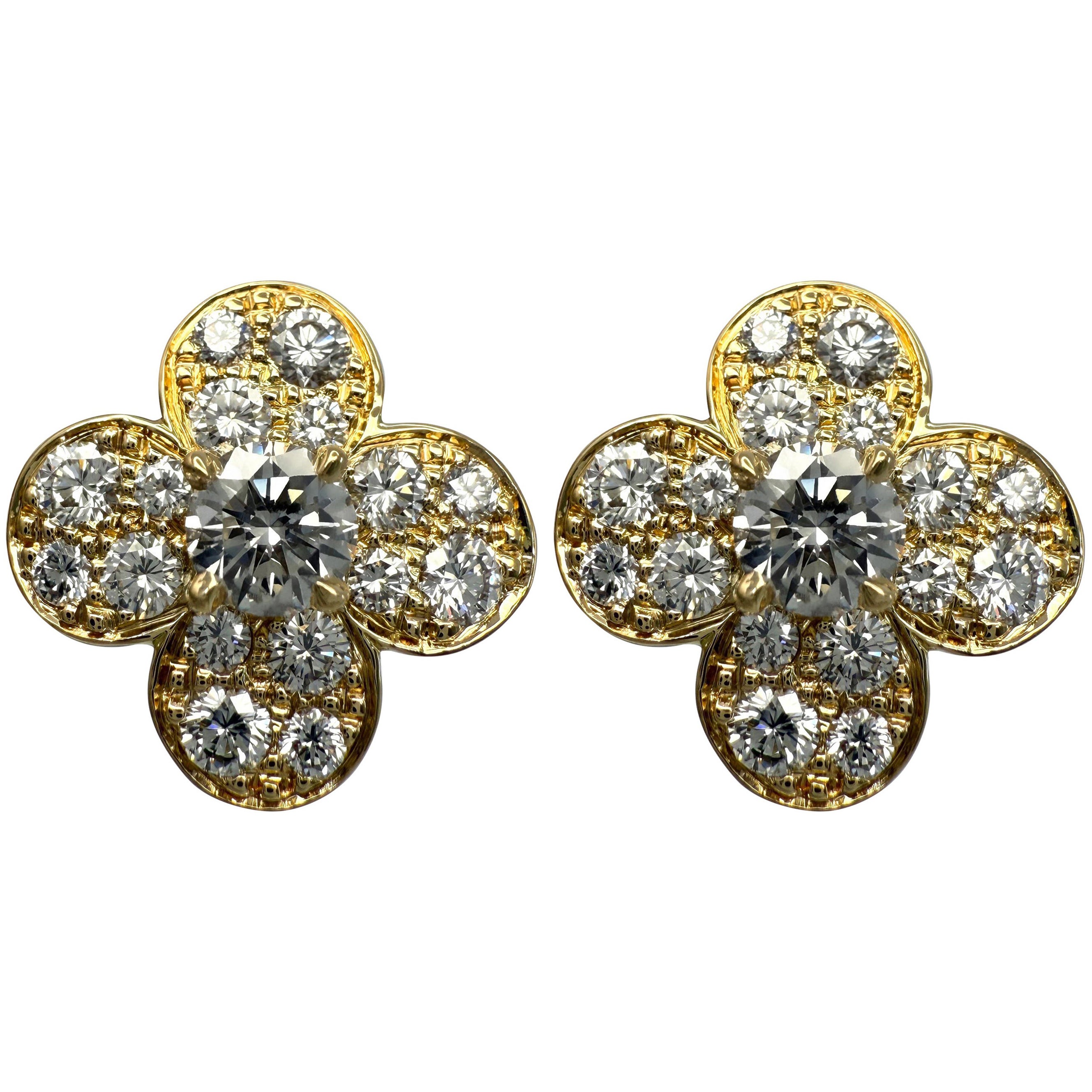 Rare Vintage Van Cleef & Arpels Diamond Trefle Alhambra Flower Earring Studs