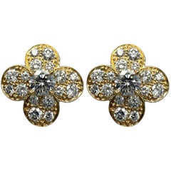 Rare Vintage Van Cleef & Arpels Diamond Trefle Alhambra Flower Earring Studs