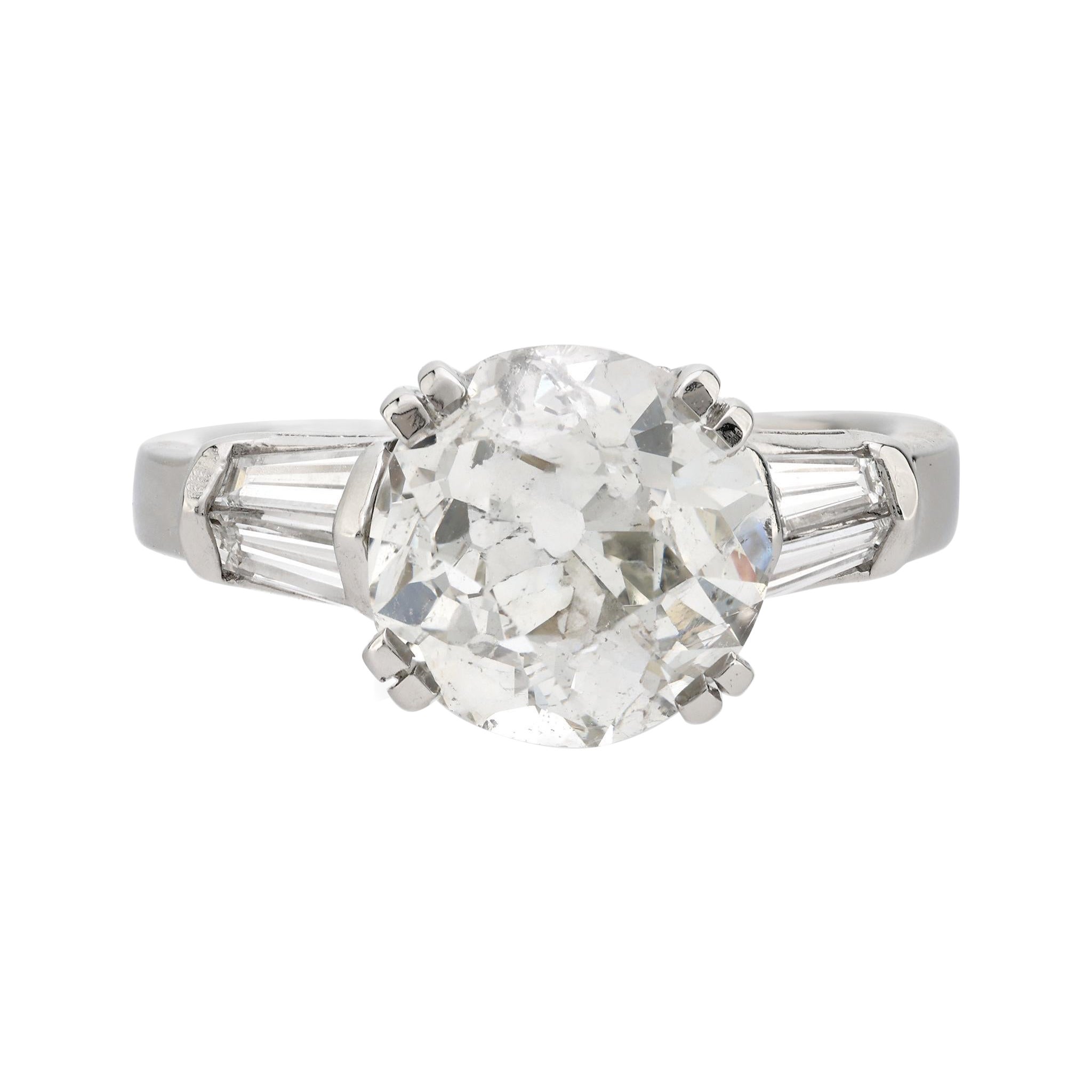 GIA 3.61 carat old European cut diamond platinum engagement ring