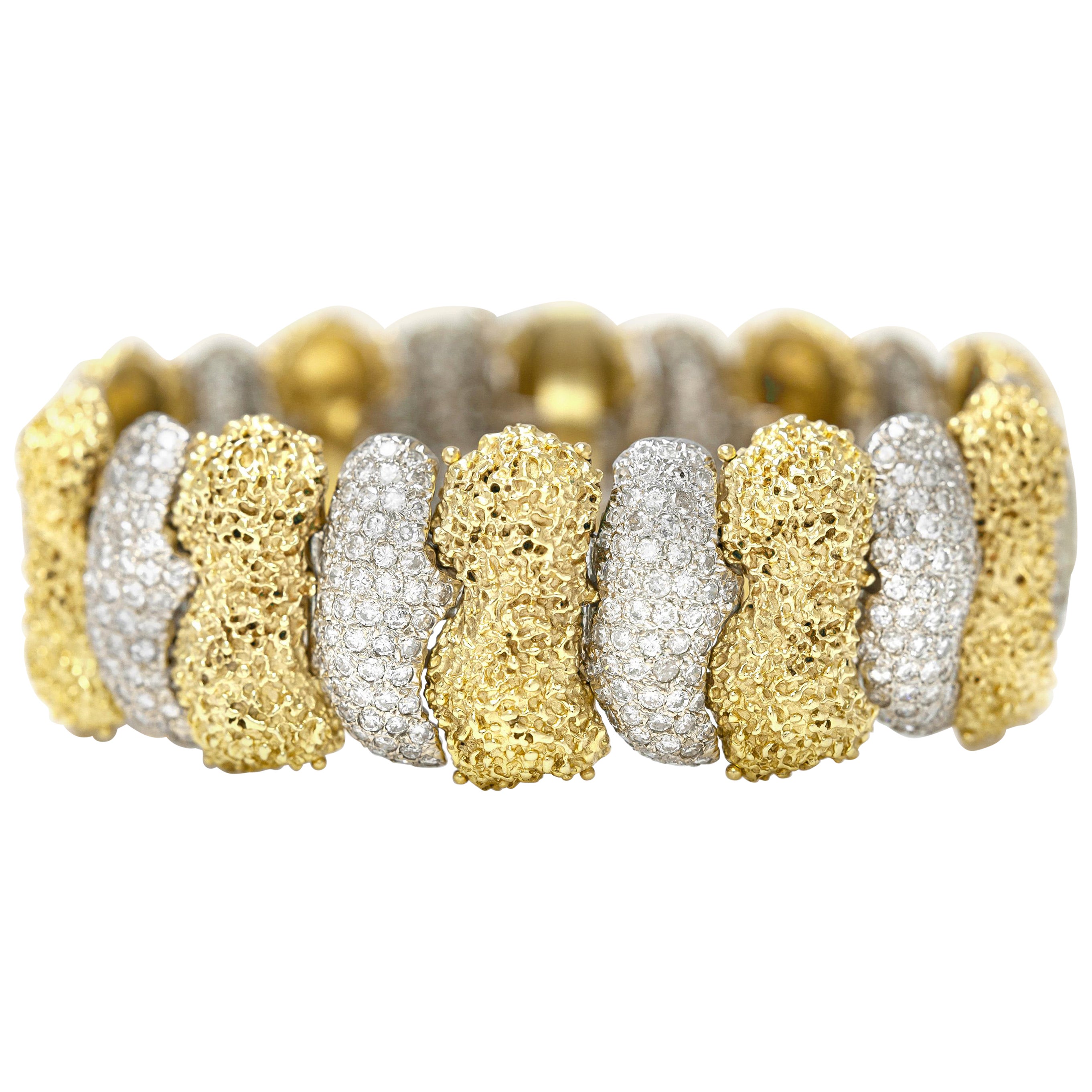 Vintage 1970s Alternating Gold and Diamond Link Bracelet