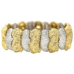 Bracciale vintage anni '70 a maglie alternate in oro e diamanti