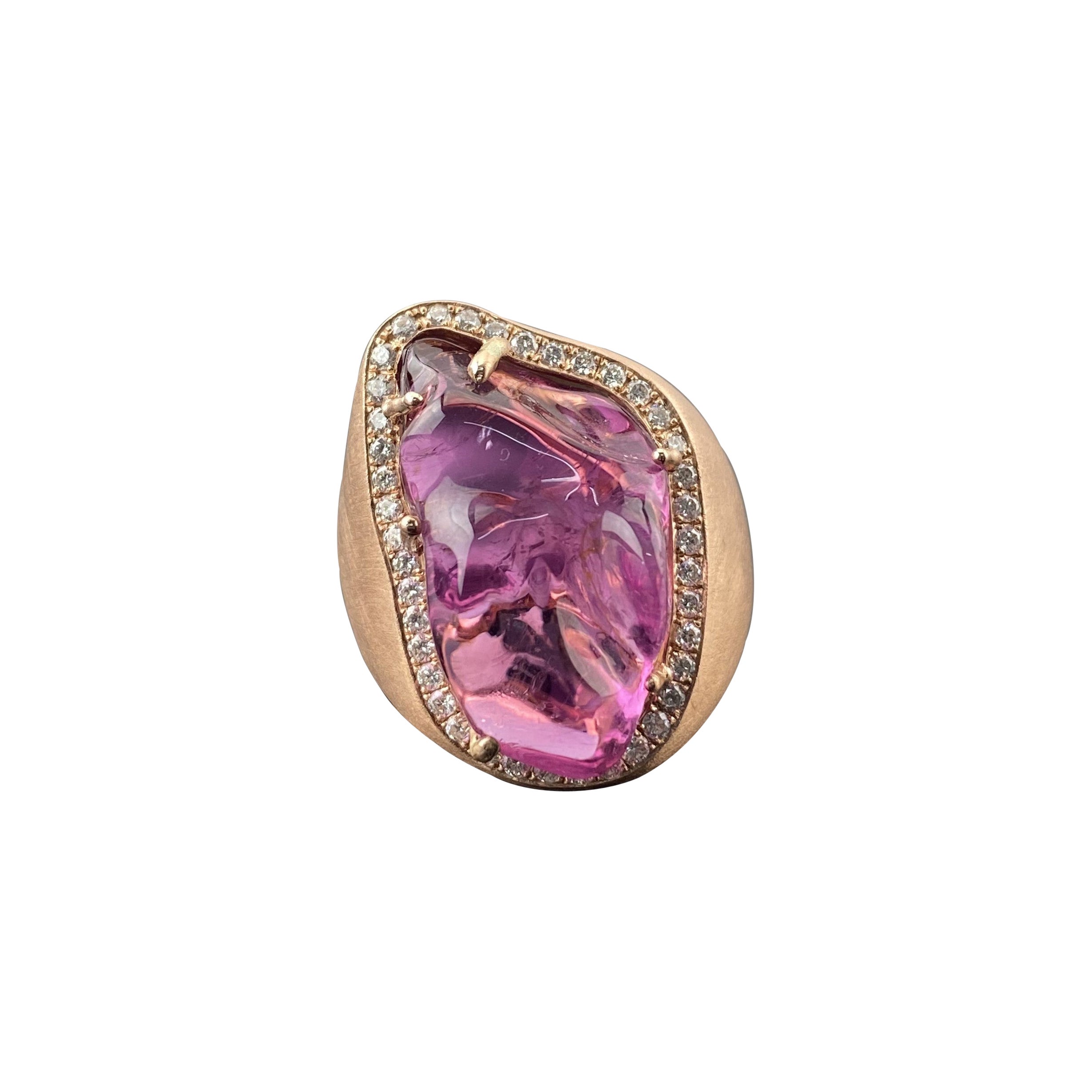 Certified Fancy Pink Tourmaline & Diamond Cocktail Ring in 9K Rose Gold For Sale