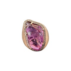 Certified Fancy Pink Tourmaline & Diamond Cocktail Ring in 9K Rose Gold