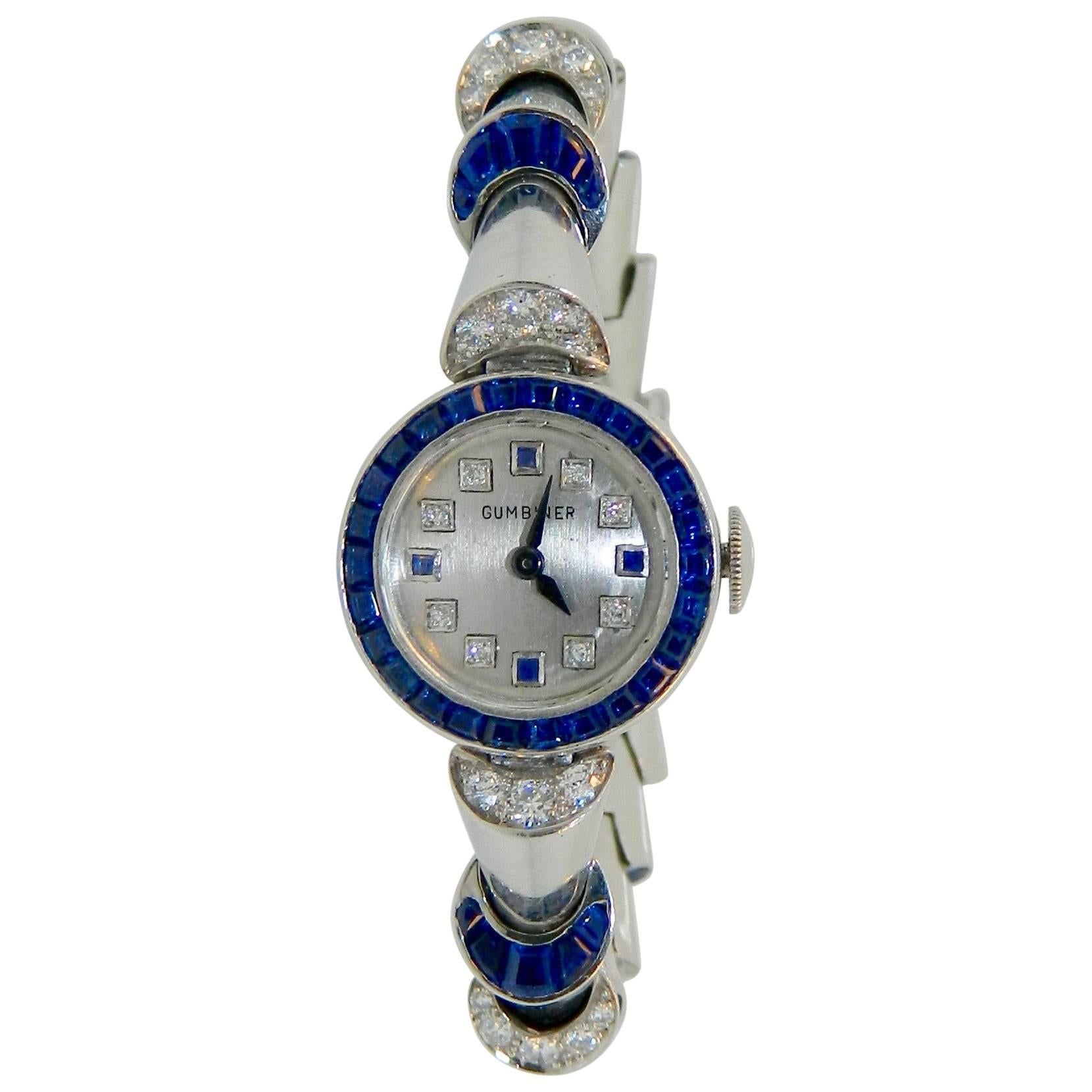 Oscar Heyman Ladies Platinum Diamond Sapphire Wristwatch For Sale