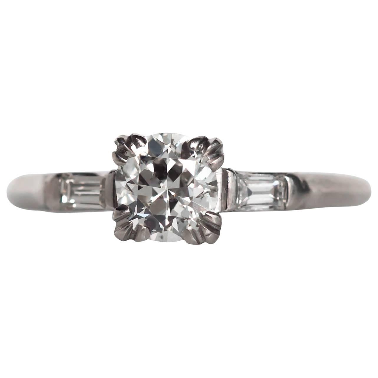 1944 Late Art Deco GIA Certified .66 Carat Diamond Platinum Engagement Ring