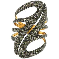 Multicolor Sapphire Diamond Gold Cuff Bracelet 11