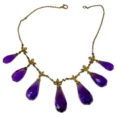 Victorian Siberian Amethyst Briolette Necklace Antique Fringe Drop 14 Karat Gold