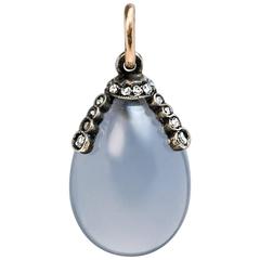 Rare Antique Faberge Chalcedony Miniature Egg Pendant, circa 1890