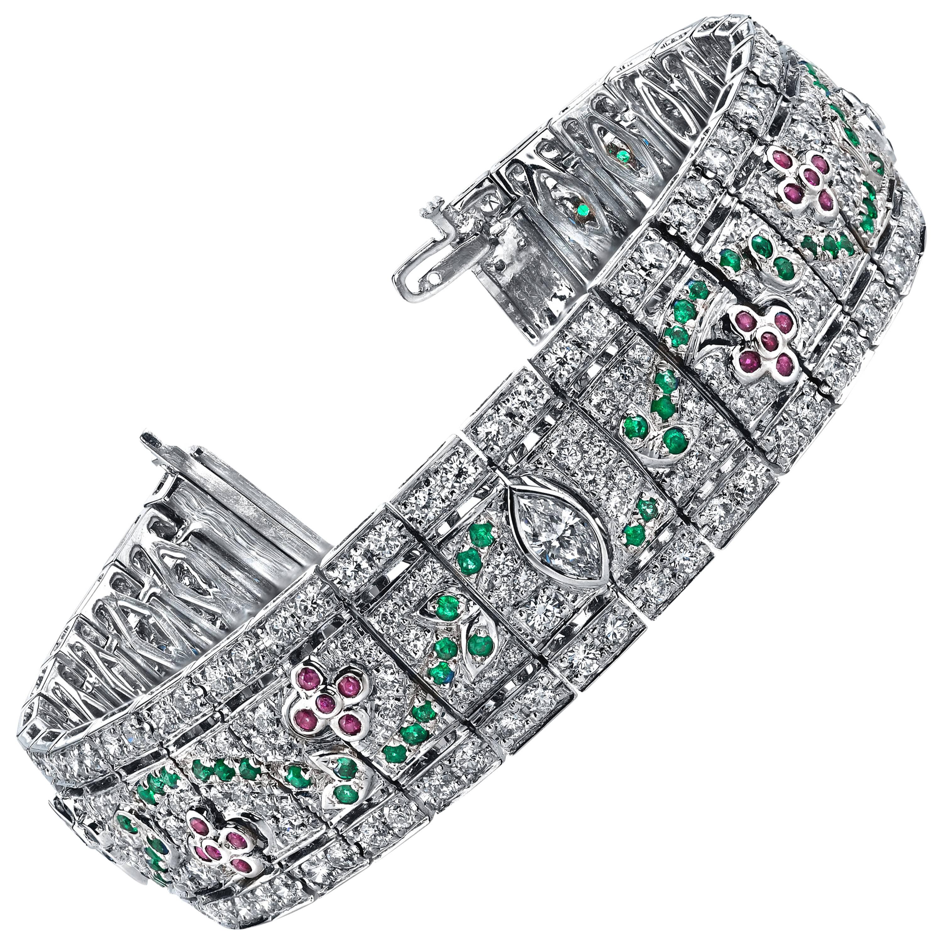 Diamond Ruby Emerald Gold Bracelet For Sale