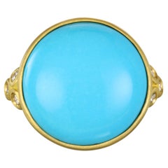 Faye Kim Gold Diamond and Turquoise Bezel Ring