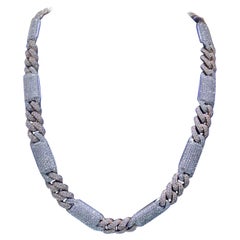 14k Solid Two-Tone Rose & White Gold Natural Diamond Miami Cuban Link Chain