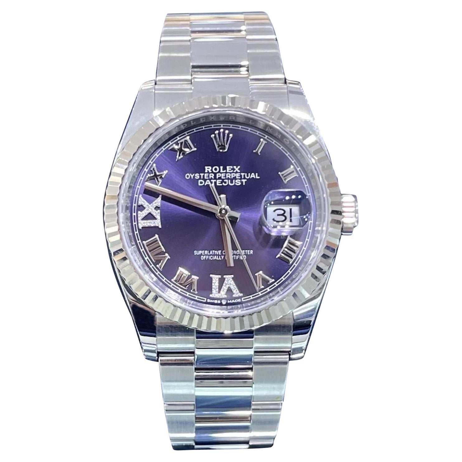 2024 Rolex Datejust 126234 Purple Aubergine Diamond 36mm Stainless Steel Jubilee